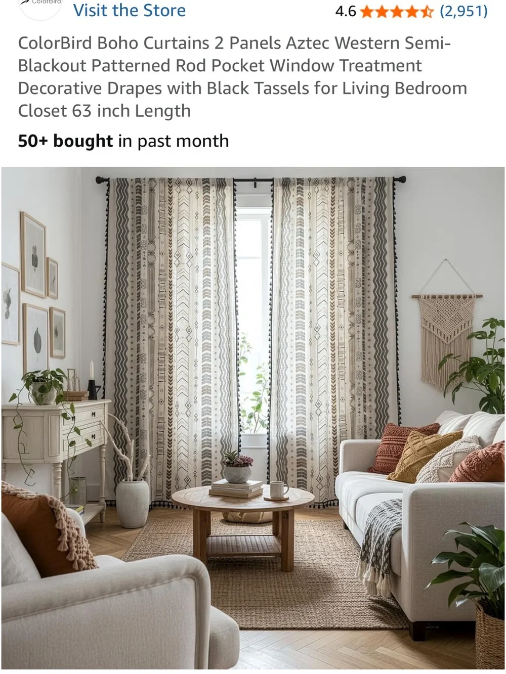 Neutral Geometric Tassel curtains - off White & Black